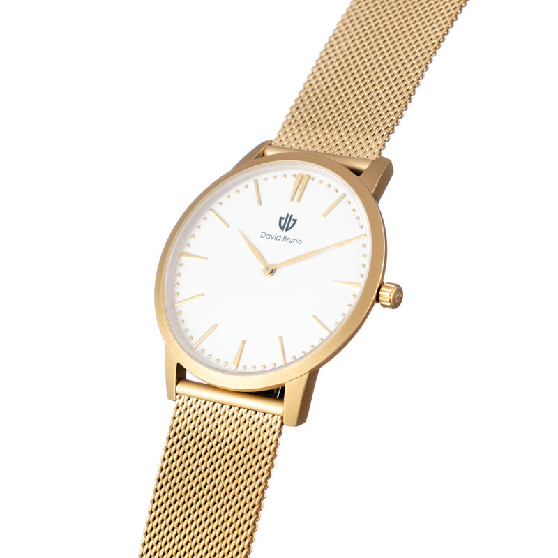 Classic White and Gold Mesh Watch