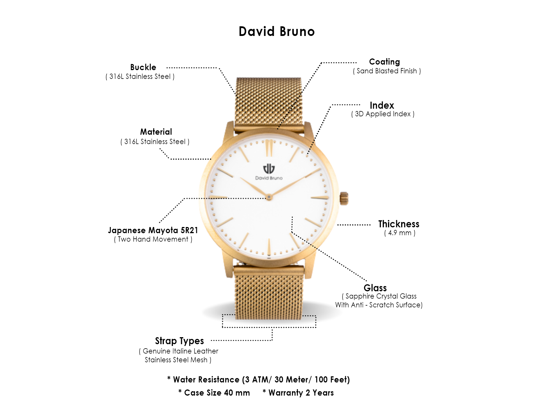 Classic Gold Mesh Watch – David Bruno